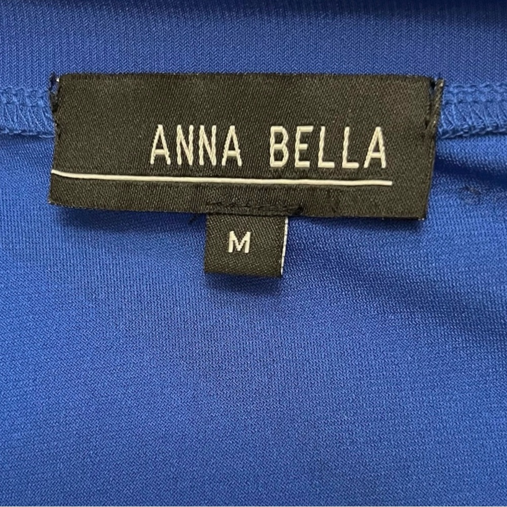 Anna Bella Blue Kaftan Tunic Top Oversized Asymmetrical Pleated Blouse M - Picture 5 of 6